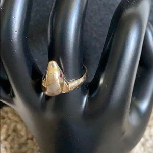 Dolphin 14k Tricolor Gold Ring with Ruby Eyes